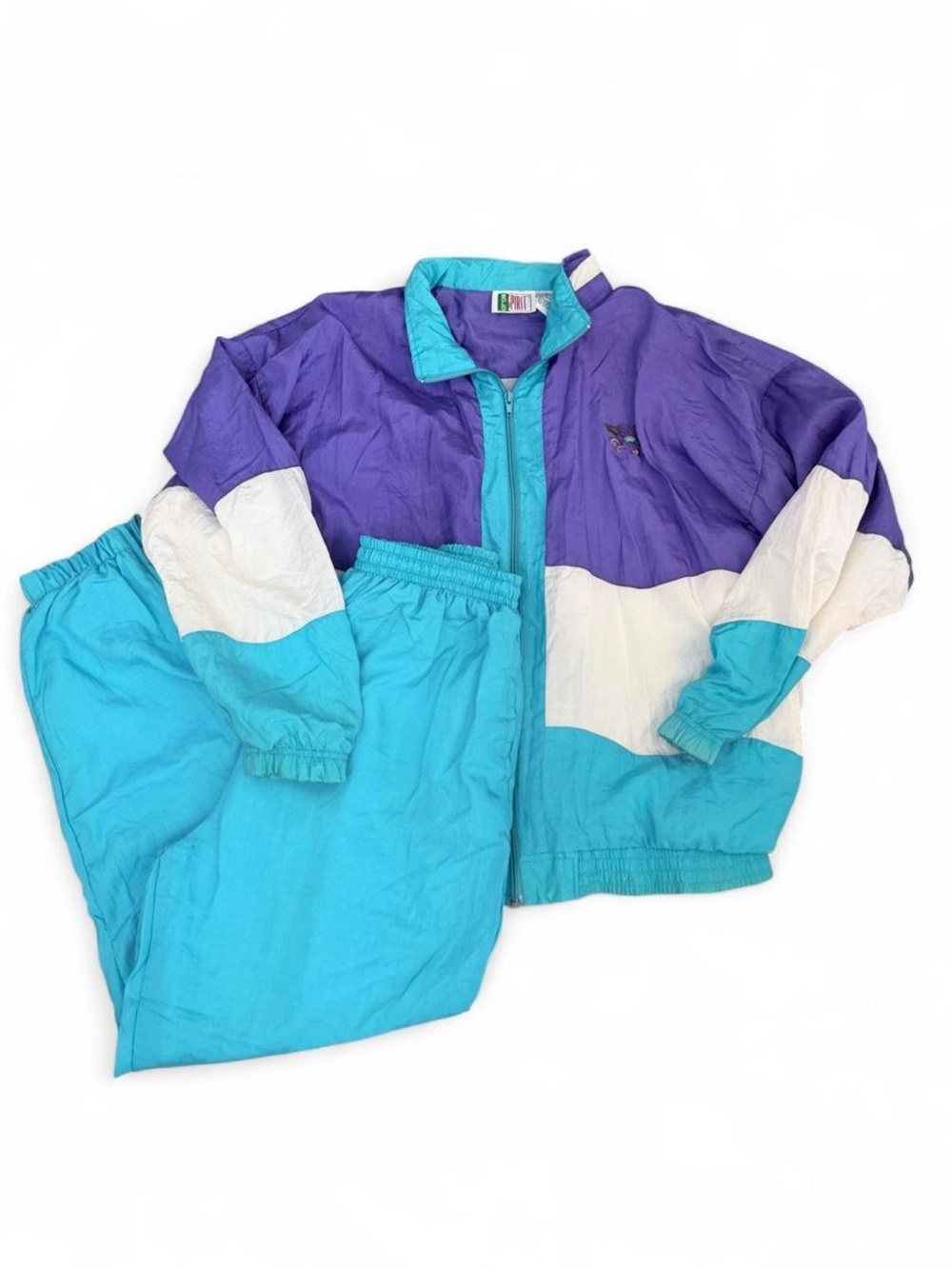 Vintage Bold Spirit 90s Windbreaker Tracksuit Set Purple Teal Large